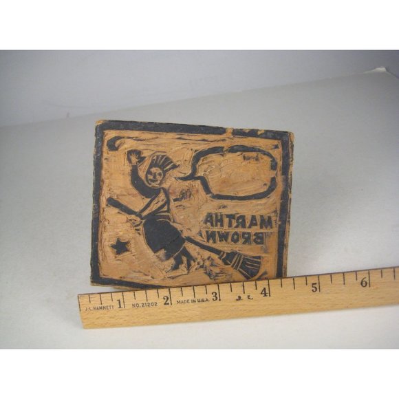Martha Brown Vintage Hand Carved Wood Print Block Stamp Witch Broom Halloween - Picture 2 of 8